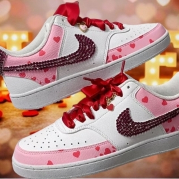 Hand Painted Valentine\'s Nike Air Force 1 | Custom Pink Red AF1 | One of a Kind